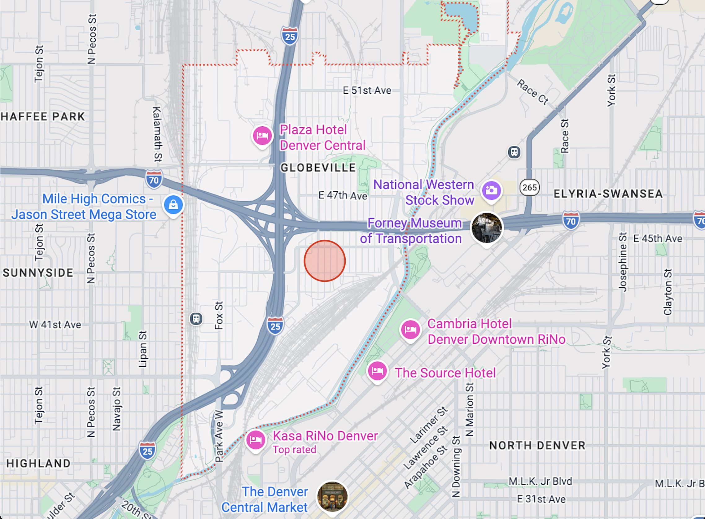 Map preview showing the Globeville studio area in central Denver